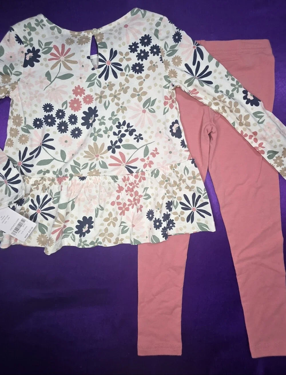 Carter's Floral Peplum/Jersey Top and Coral Leggings  Set - Nature Theme - Picture 9 of 9